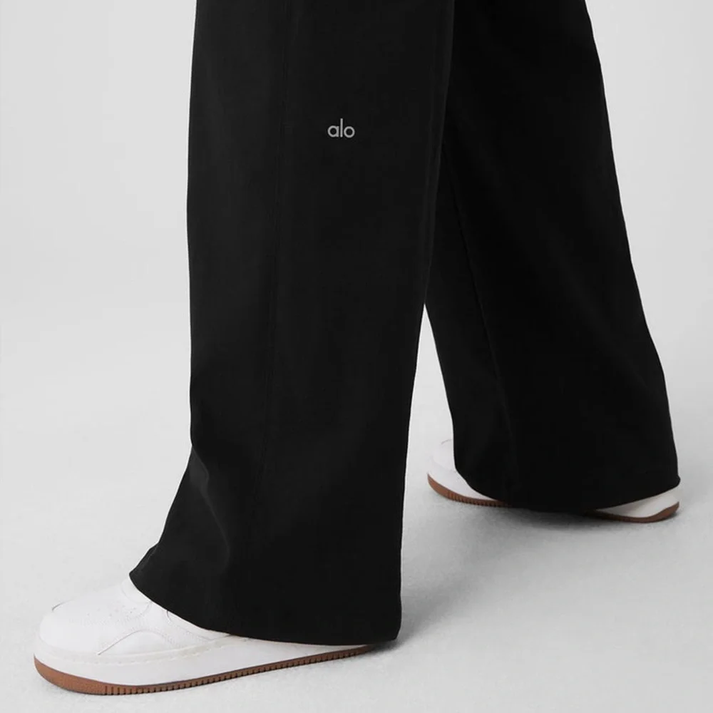 NWOT Alo High Waist Risk Taker Trouser sz Small Black Wide Leg Pants Hip Cutouts